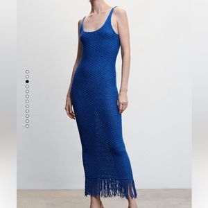 MANGO Knitted Dress with Fringe Detail